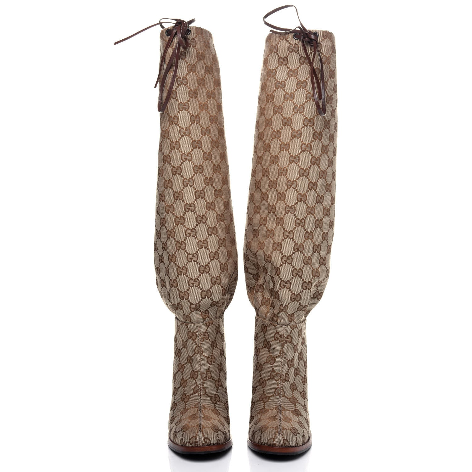 Gucci Monogram Lisa Mid Heel Boots 38 Beige Ebony 2 of 12