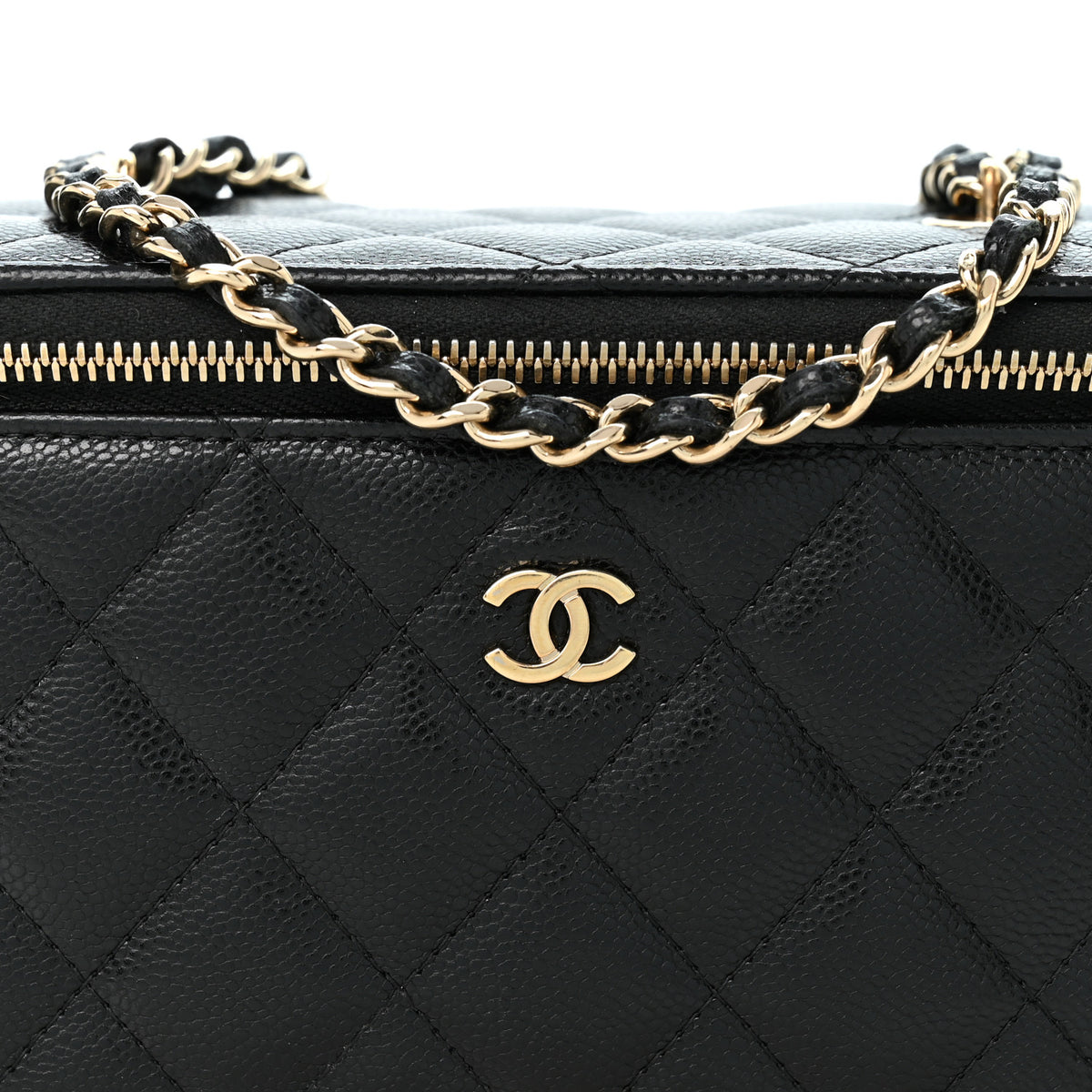 Caviar Quilted Small Vanity Case With Chain Black