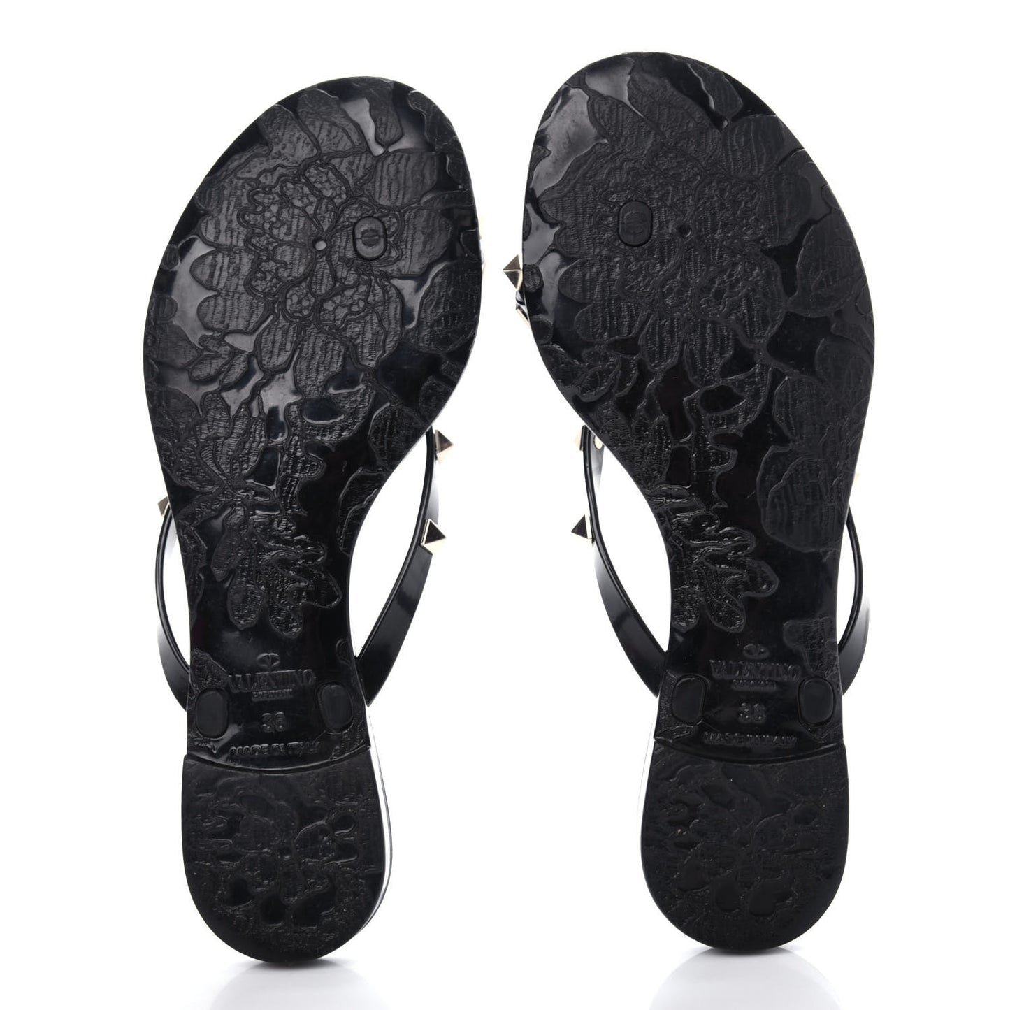 PVC Jelly Rockstud Bow Thong Sandals 36 Black