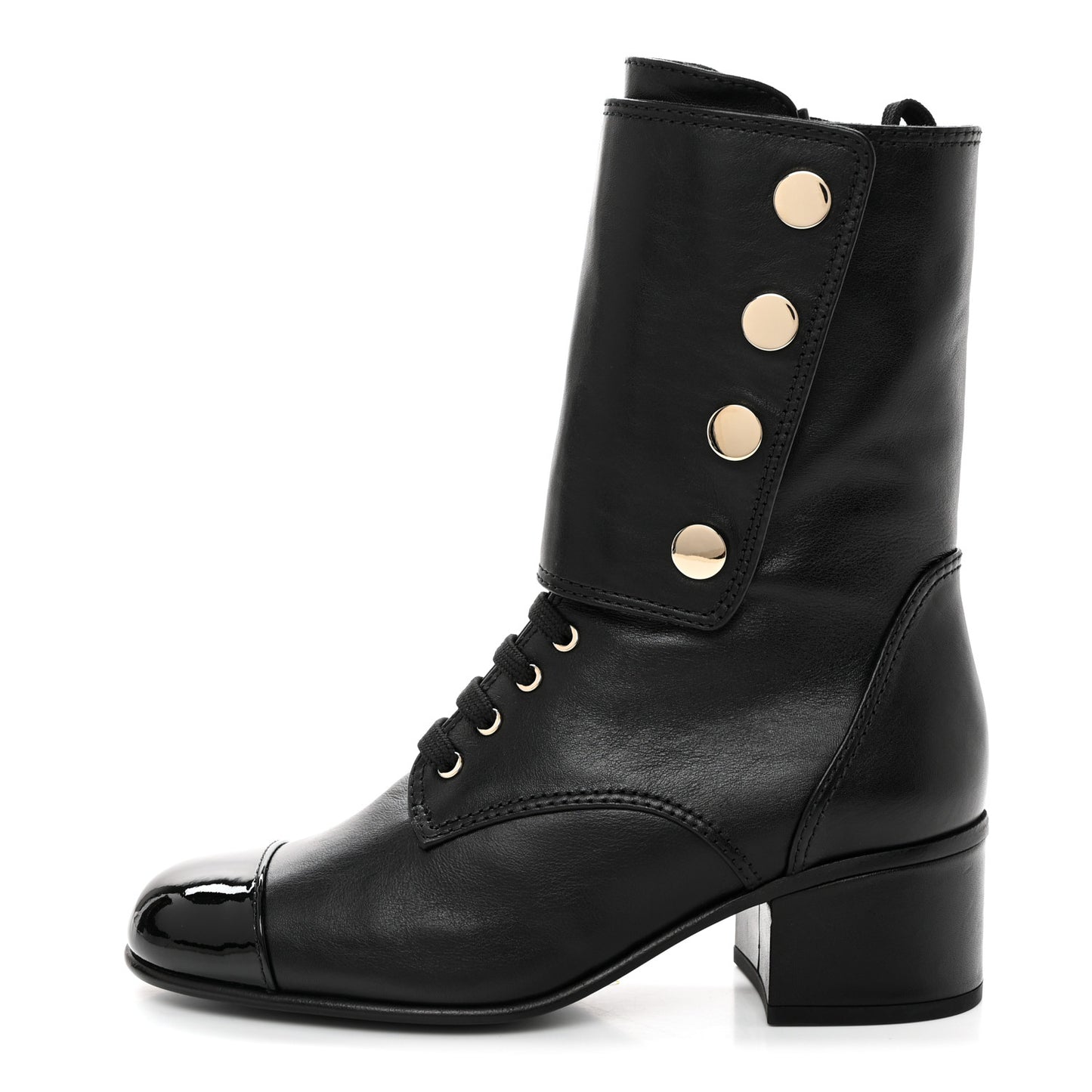 Calfskin Patent Cap Toe CC Lace Up Boots 38 Black