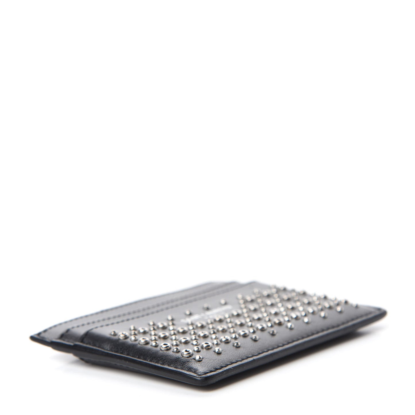 Calfskin Studded Credit Card Case Black