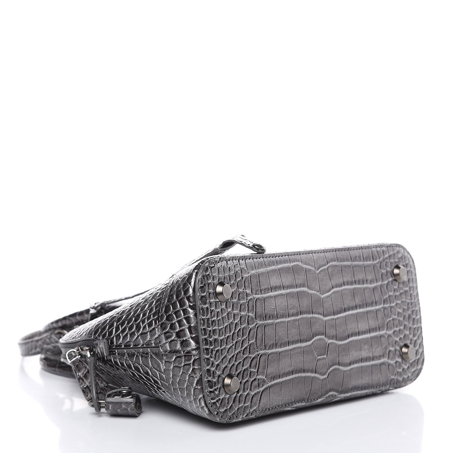 Balenciaga Metallic Calfskin Crocodile Embossed S Ville Top Handle Bag Grey 4 of 12
