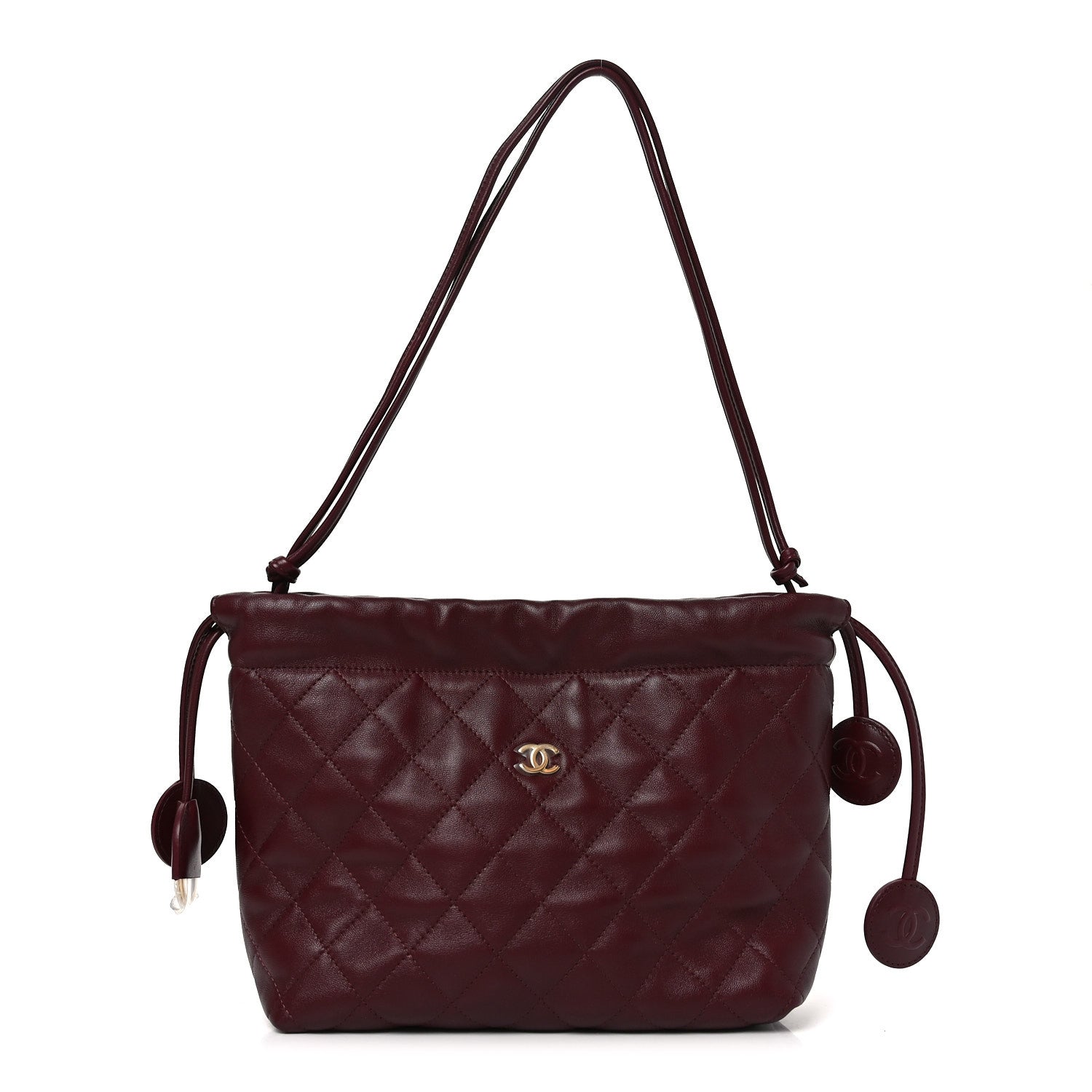 Chanel Lambskin Quilted Drawstring Clutch With Strap Dark Burgundy 1 of 9