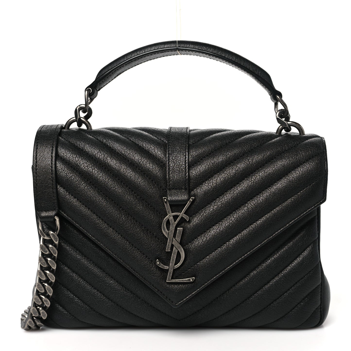 Sheepskin Matelasse Chevron Monogram Medium College Bag Black