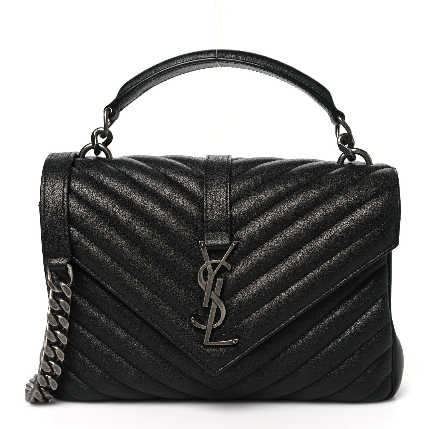 Saint Laurent Sheepskin Matelasse Chevron Monogram Medium College Bag Black 1 of 9