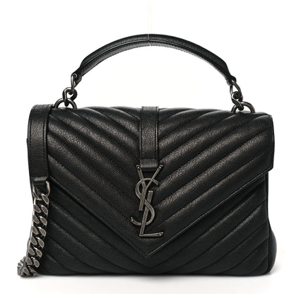 Saint Laurent Sheepskin Matelasse Chevron Monogram Medium College Bag Black 1 of 9