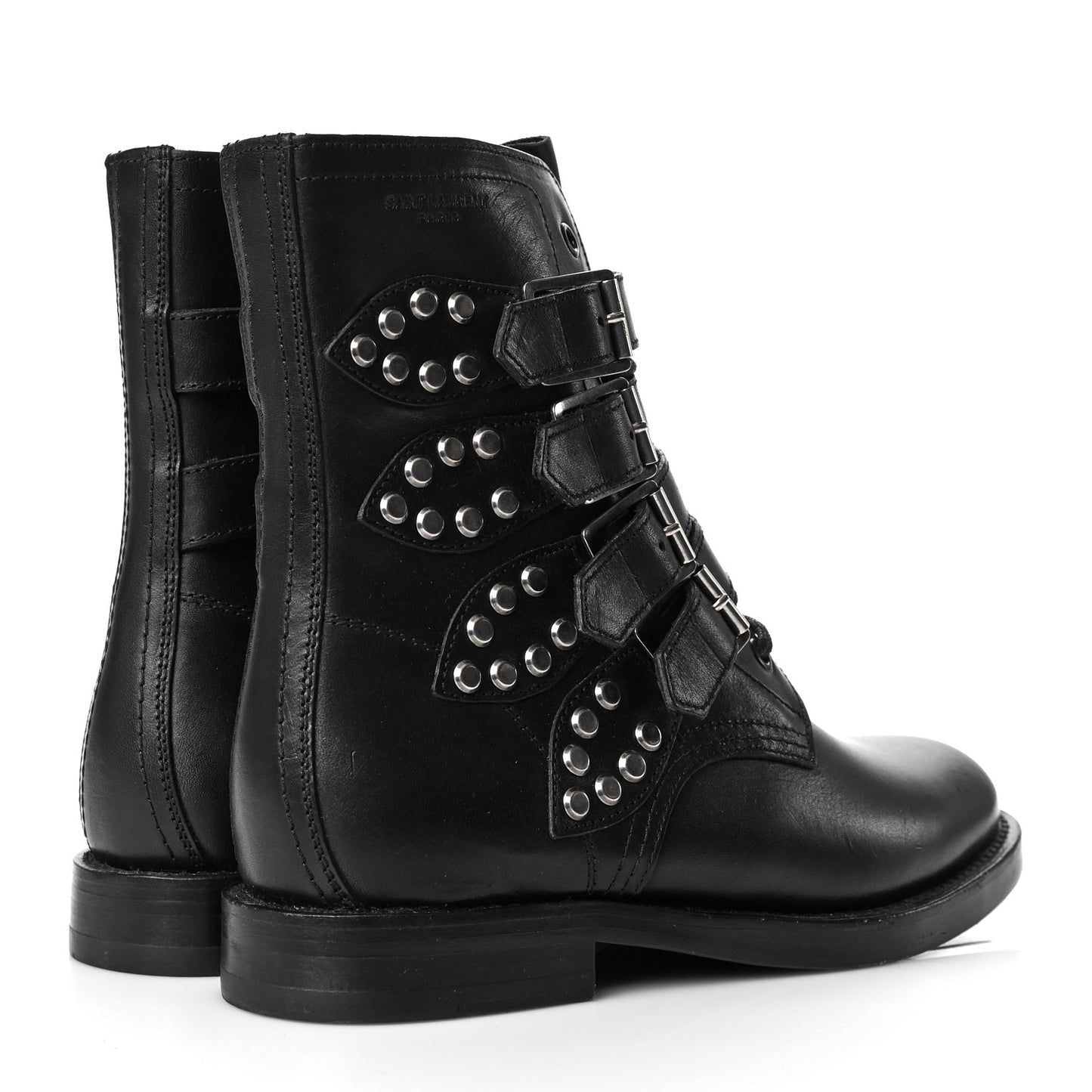 Smooth Calfskin Studded Strap Rangers Boots 36 Black
