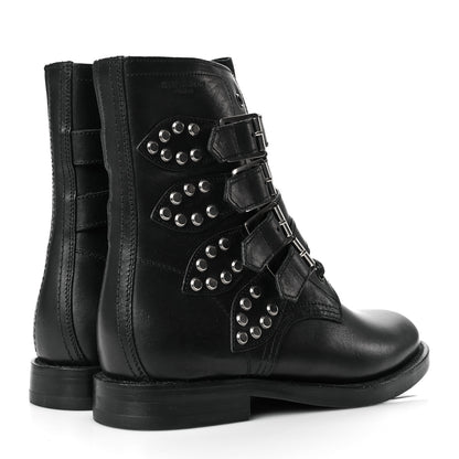 Saint Laurent Smooth Calfskin Studded Strap Rangers Boots 36 Black 4 of 20
