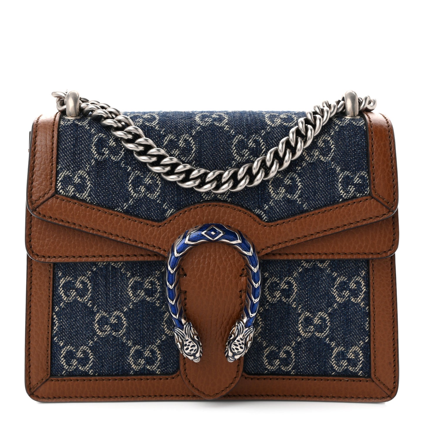New Denim GG Monogram Dollar Calfskin Enamel Mini Dionysus Shoulder Bag Blue Tea Cuir Epilog Electric Blue