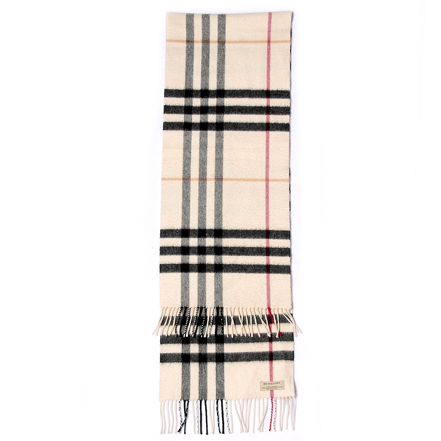 Cashmere Giant Check Fringe Scarf Ivory