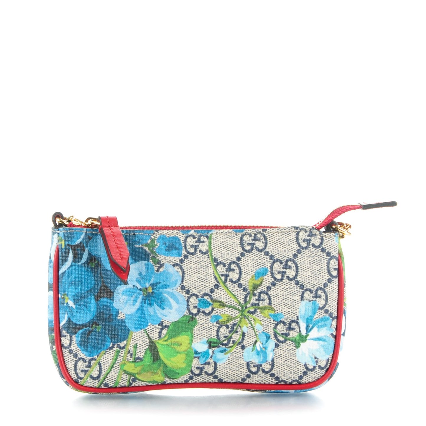 GG Supreme Monogram Blooms Mini Chain Bag Beige Blue Navy Hibiscus Red