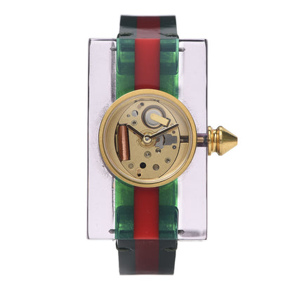 Gucci Stainless Steel Calfskin Plexiglass 24mm Skeleton Quartz Watch 1 of 8