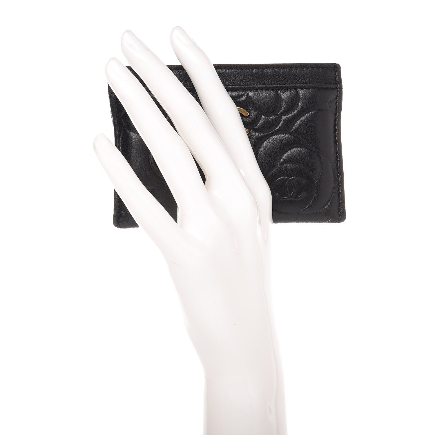 Chanel Lambskin Camellia Embossed Card Holder Black 2 of 12