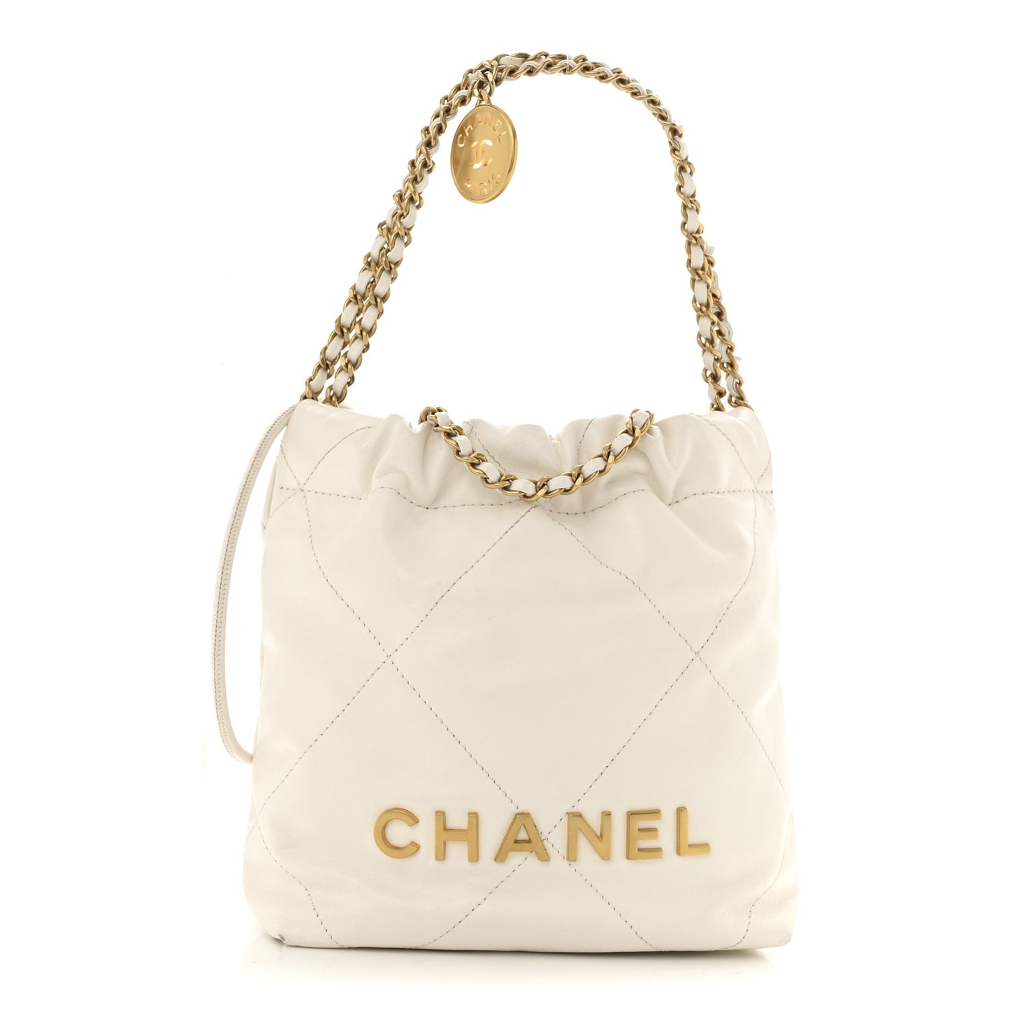 Shiny Calfskin Quilted Mini Chanel 22 White