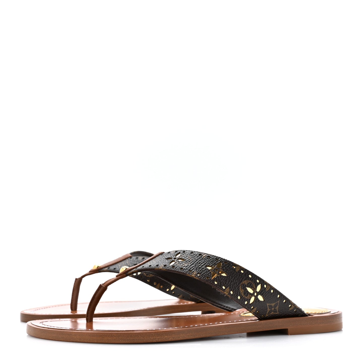 Monogram Sunny Flat Thong Sandals 36 Brown