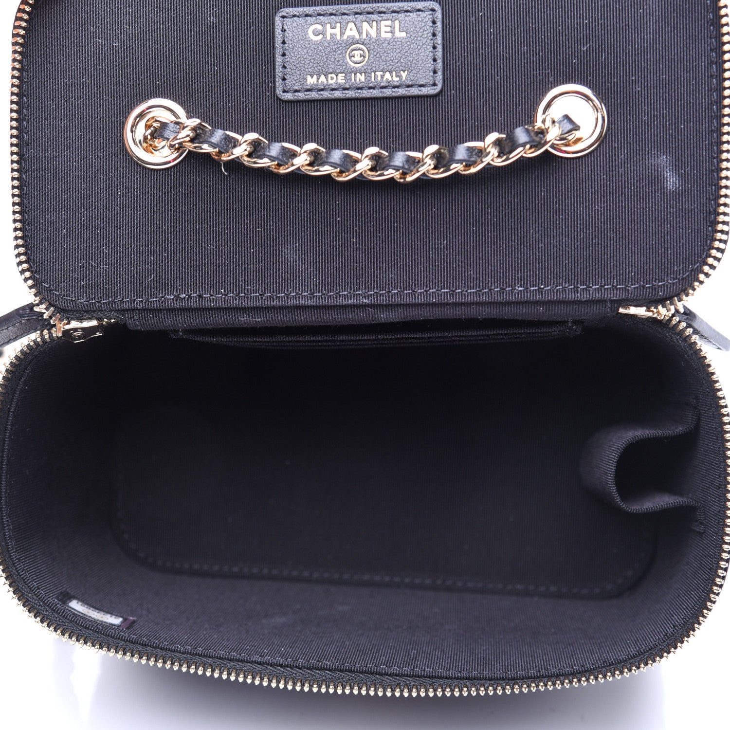 Chanel Lambskin Camellia Embossed Small Vanity Case With Chain Black 5 of 14
