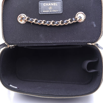 Chanel Lambskin Camellia Embossed Small Vanity Case With Chain Black 5 of 14