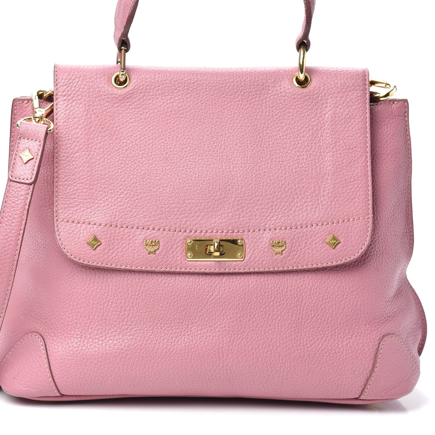 MCM Calfskin Studded Crossbody Pink 7 of 9
