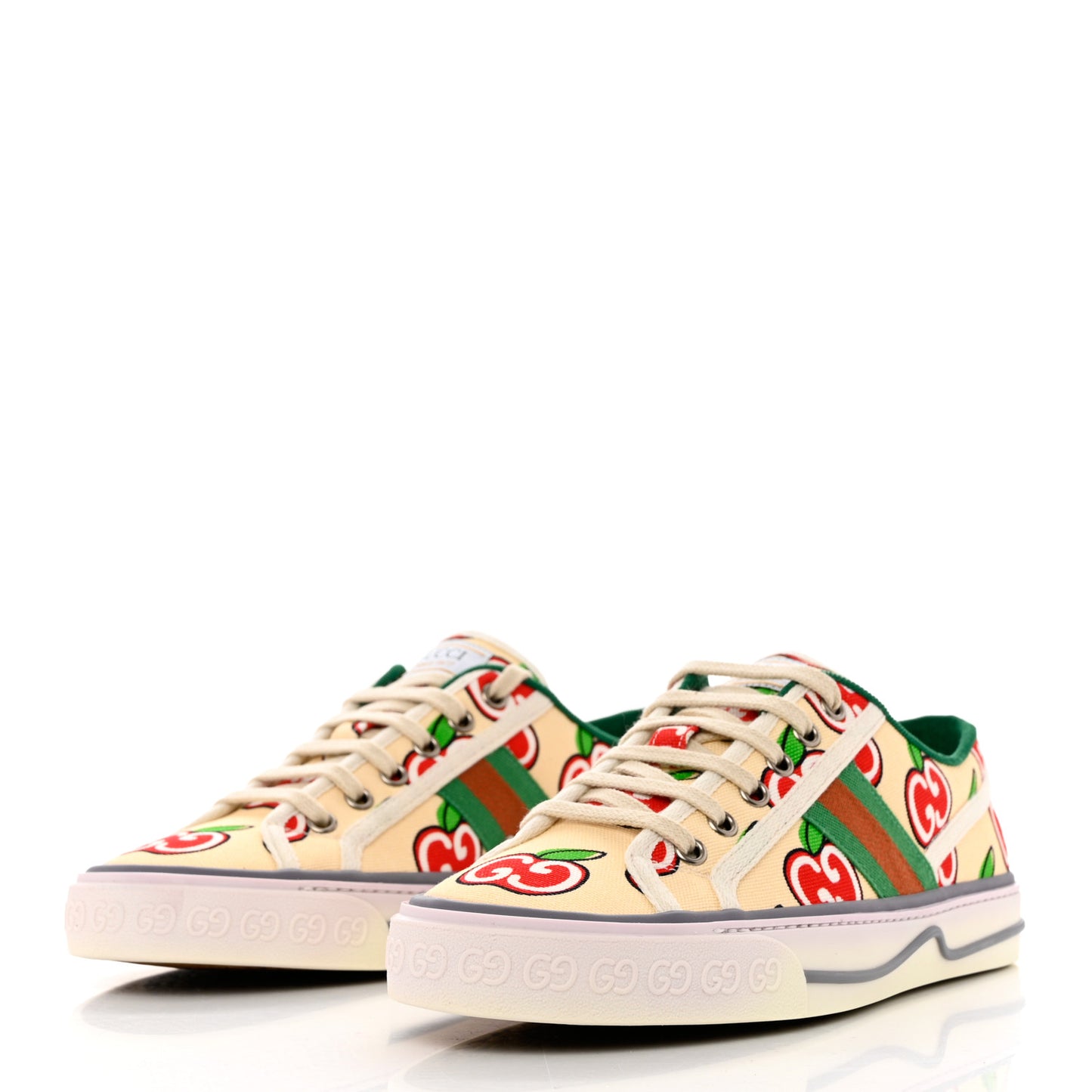 Canvas Web GG Apple Womens 1977 Tennis Sneakers 38 Ivory Red Mystic White New Shamarock