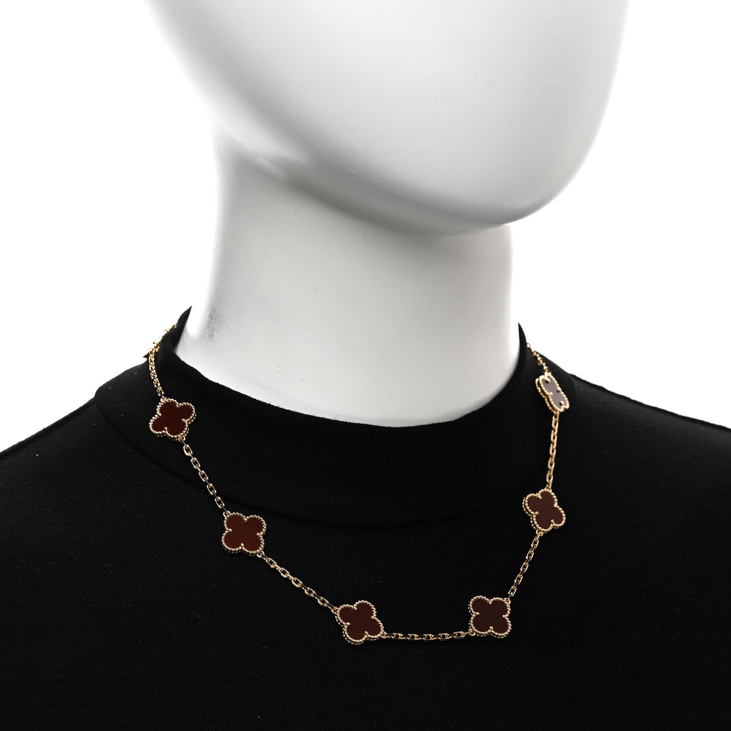 18K Yellow Gold Carnelian 10 Motifs Vintage Alhambra Necklace