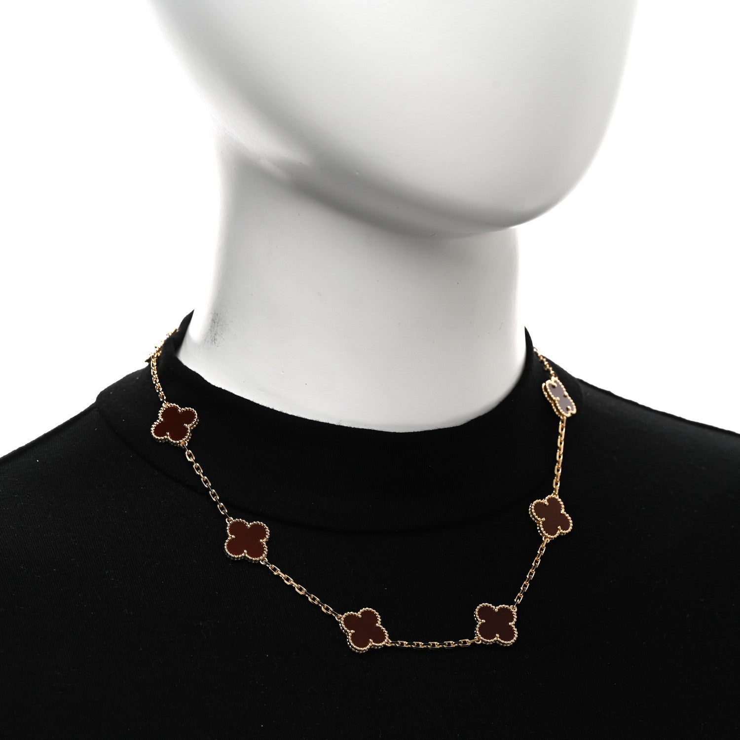 Van Cleef & Arpels 18K Yellow Gold Carnelian 10 Motifs Vintage Alhambra Necklace 2 of 6
