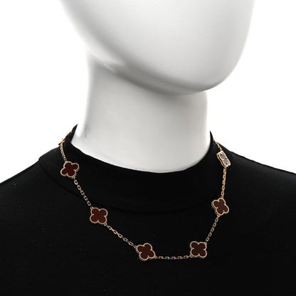 Van Cleef & Arpels 18K Yellow Gold Carnelian 10 Motifs Vintage Alhambra Necklace 2 of 6