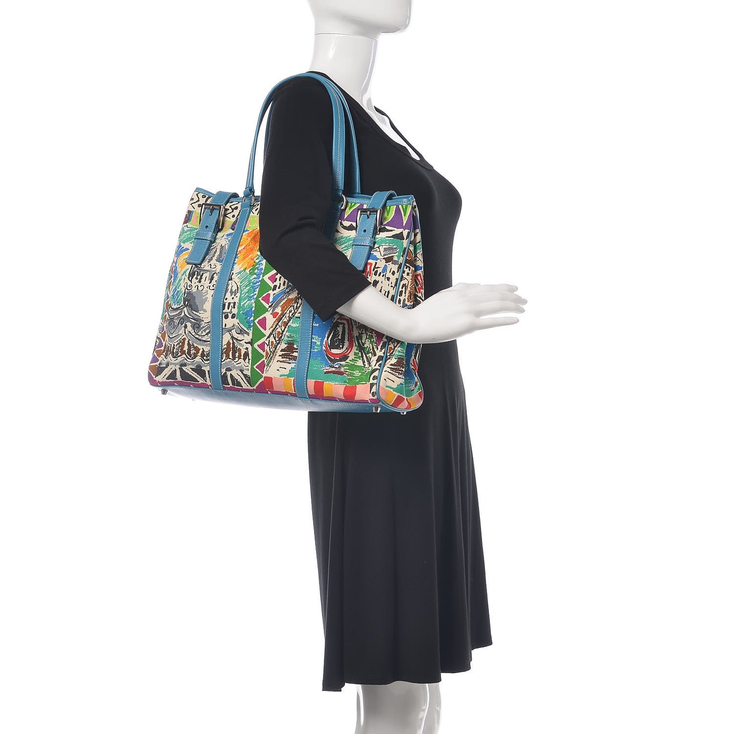 Canvas Saffiano Stampata Venice Tote Blue