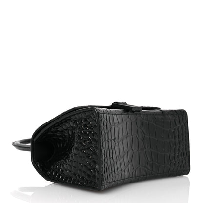 Balenciaga Shiny Calfskin Monochrome Crocodile Embossed Small Hourglass Top Handle Bag Black 4 of 12