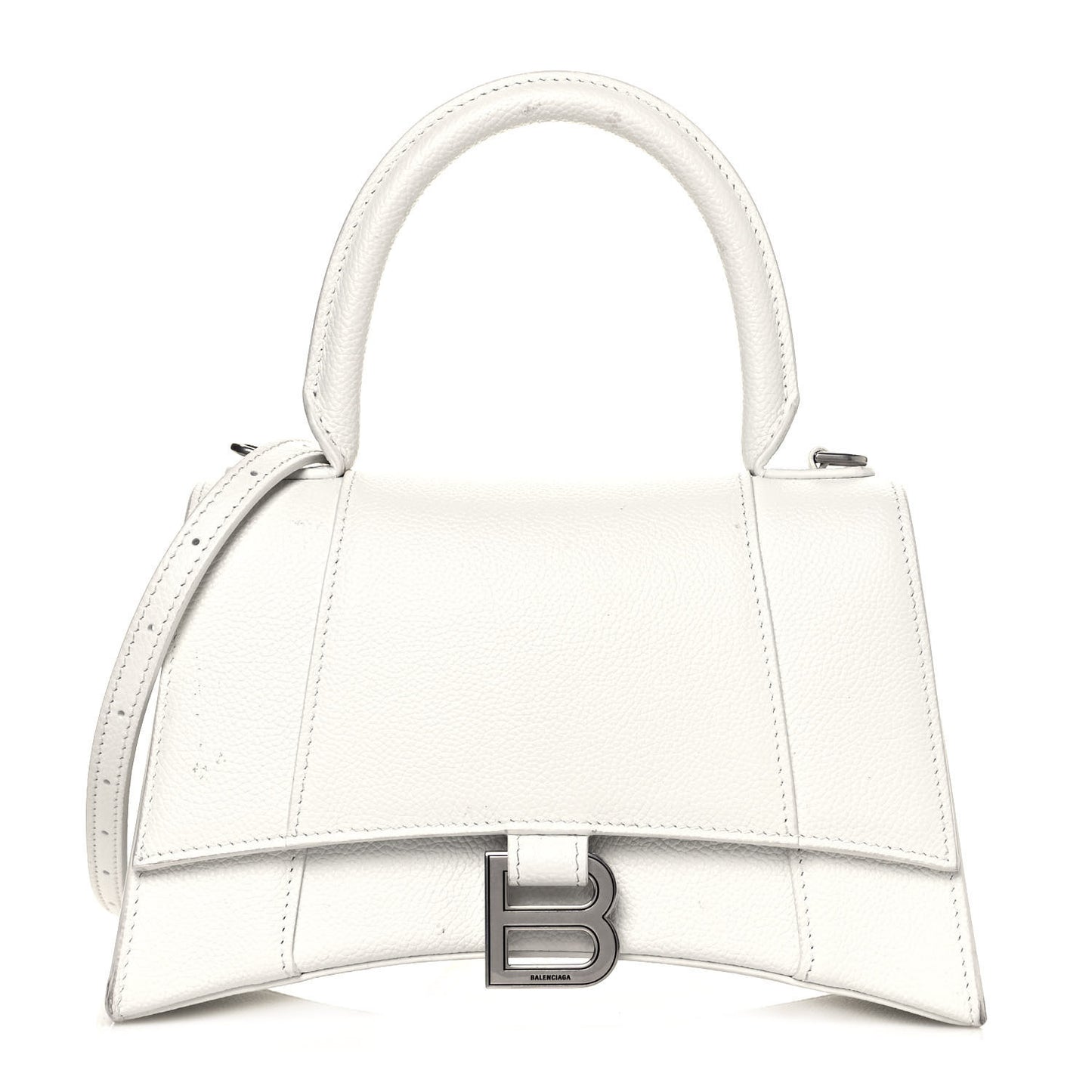 Grained Calfskin Small Hourglass Top Handle Bag White