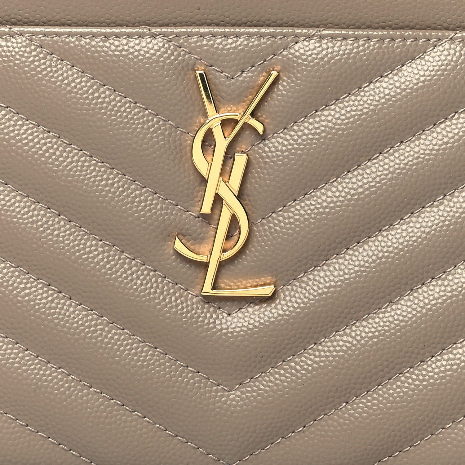 Saint Laurent Grain De Poudre Chevron Monogram Bill Pouch Dusty Grey 8 of 10