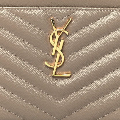 Saint Laurent Grain De Poudre Chevron Monogram Bill Pouch Dusty Grey 8 of 10