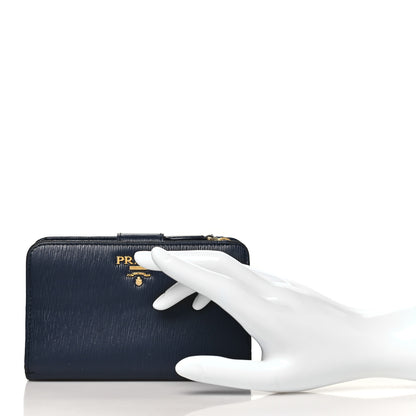 Prada Vitello Move Metal Compact Wallet Baltico 2 of 10