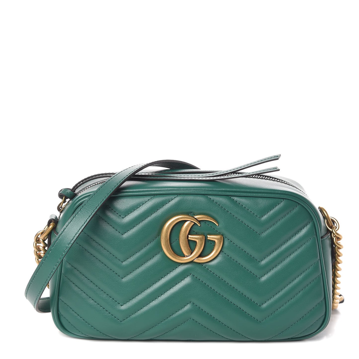 Calfskin Matelasse Small GG Marmont Chain Shoulder Bag Emerald Green