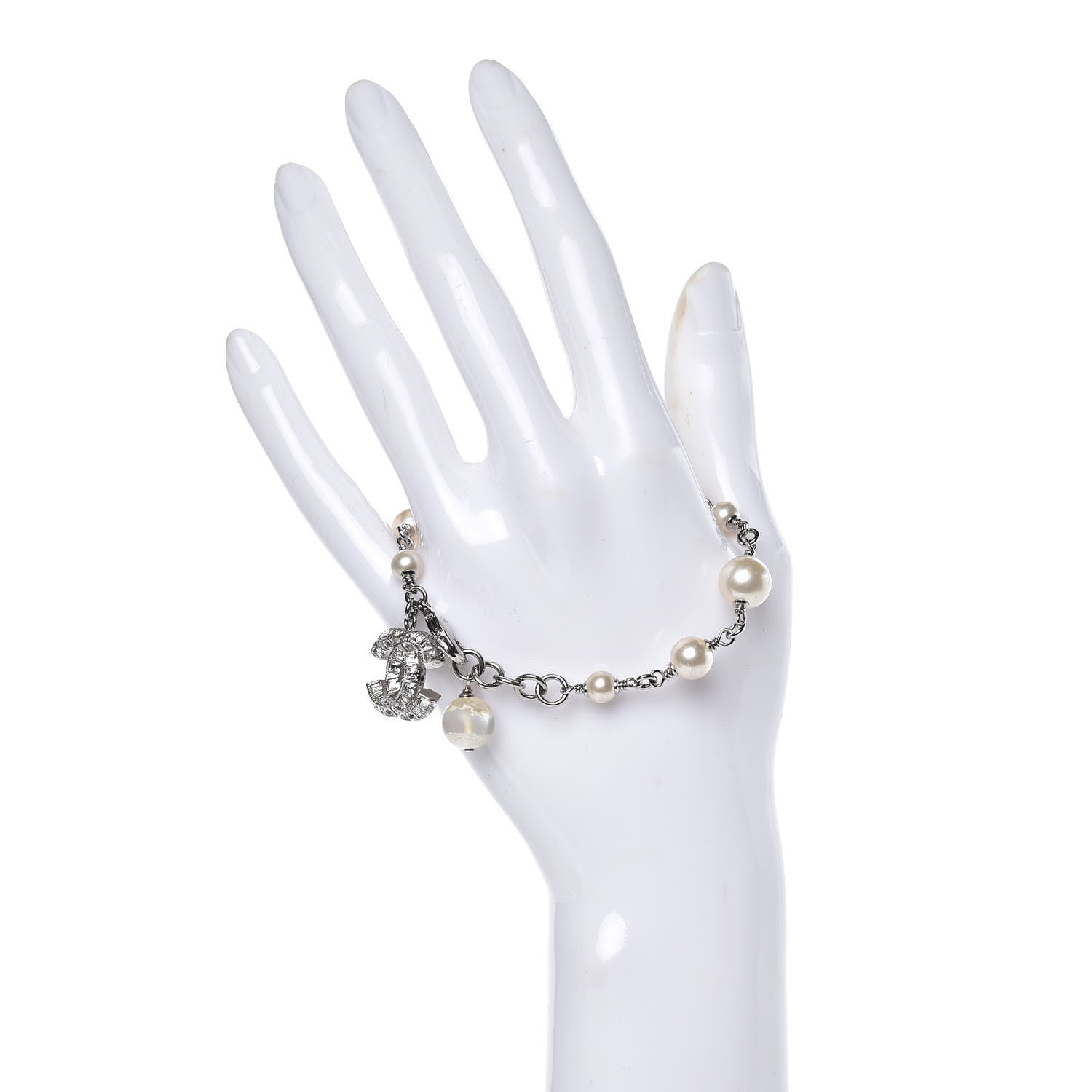Chanel Baguette Crystal Pearl CC Bracelet Silver 2 of 4