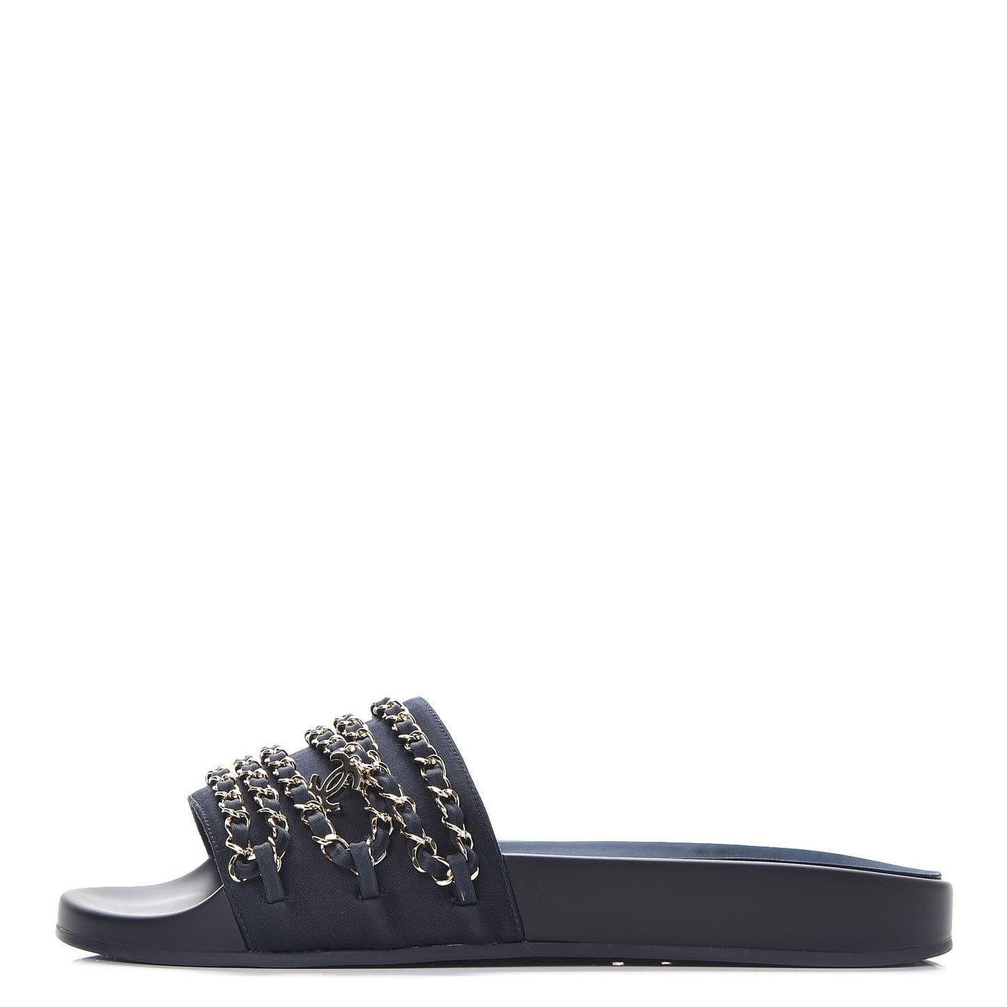 Satin Chain Flat Sandals 40 Marine