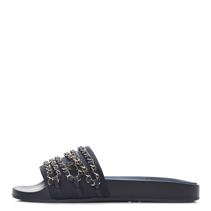 Chanel Satin Chain Flat Sandals 40 Marine 1 of 9