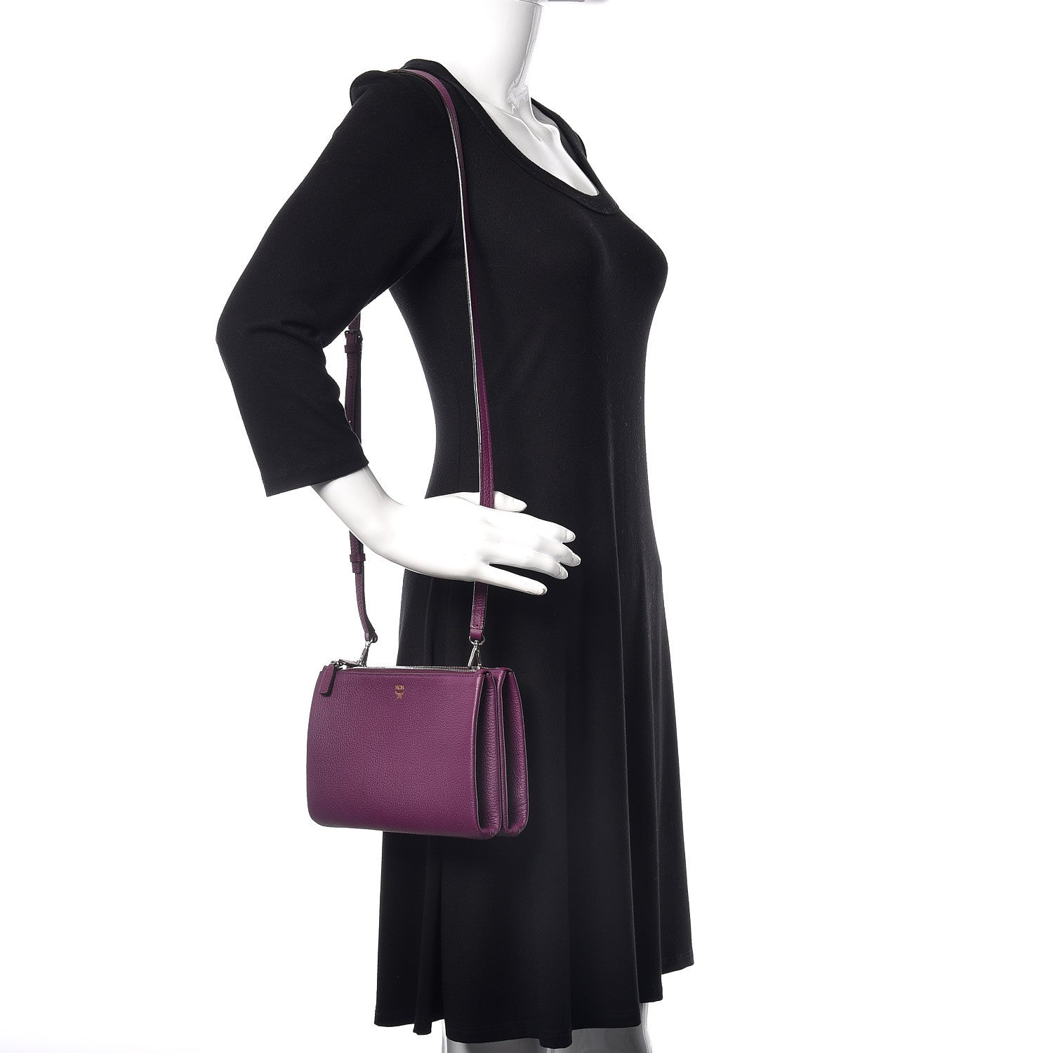 MCM Grained Calfskin Milla Double Crossbody Bag Purple 2 of 10