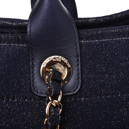Chanel Lurex Canvas Medium Deauville Tote Navy Blue Gold 14 of 15