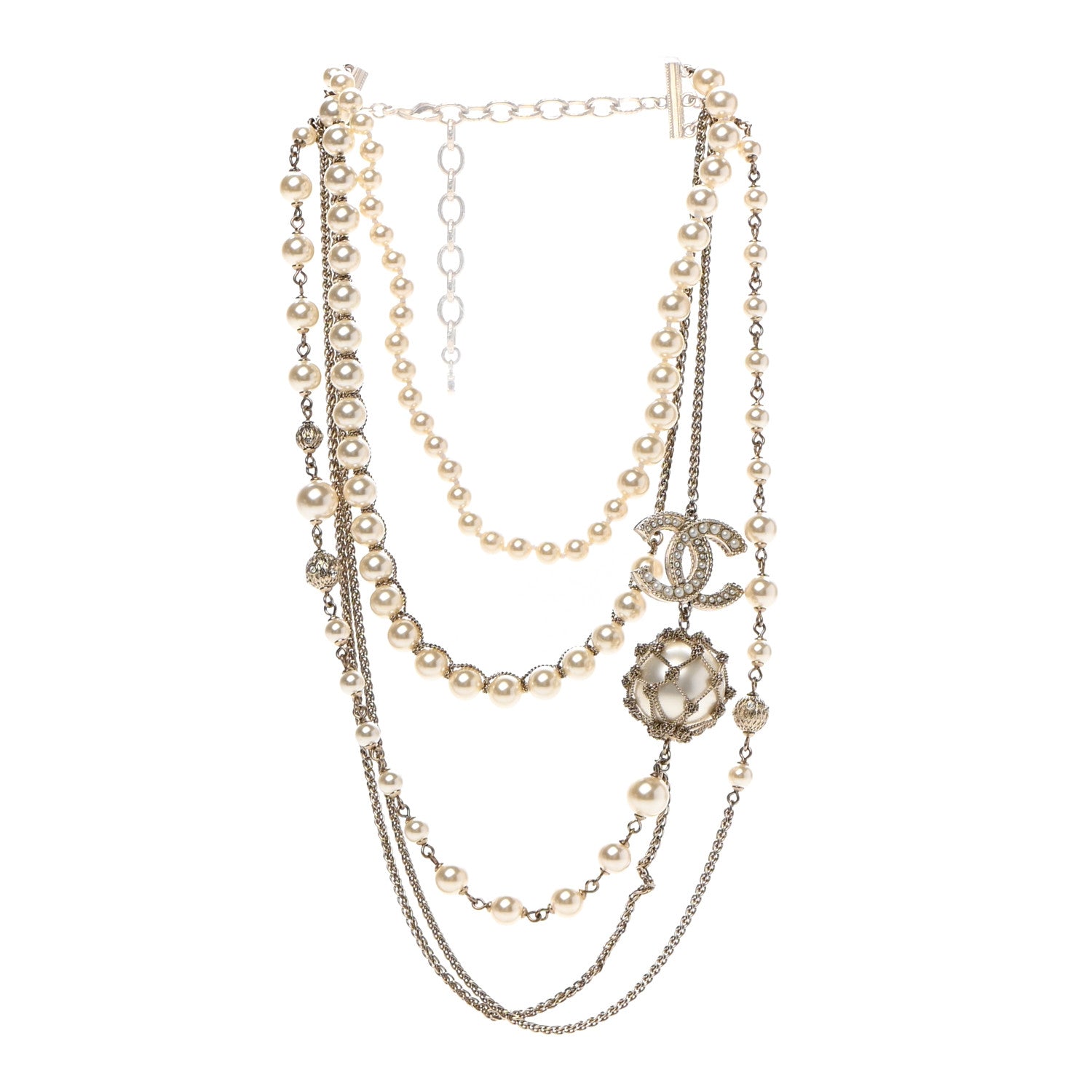 Chanel Pearl Chain CC Long Multistrand Necklace Gold 3 of 7