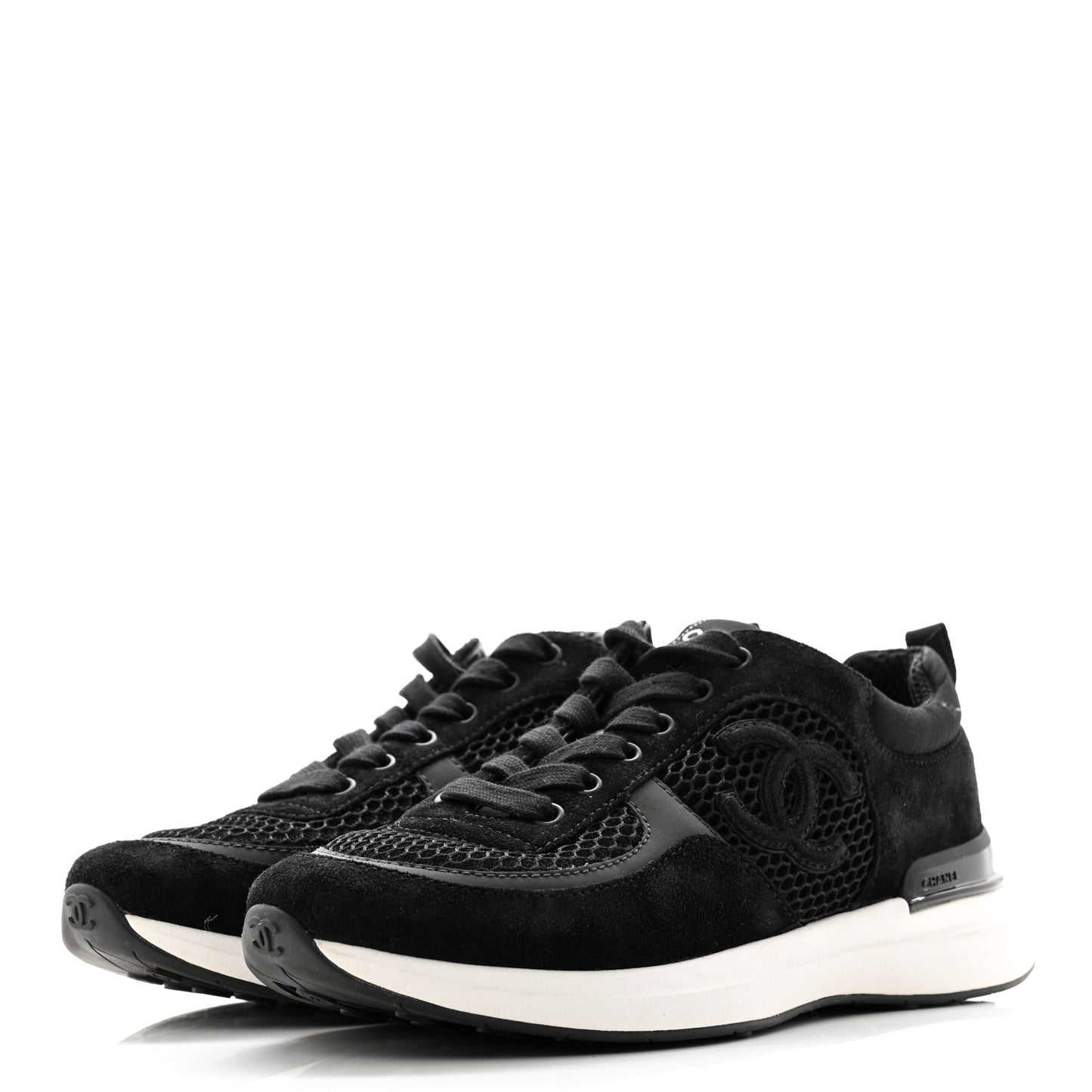 Calfskin Mesh Lycra Suede Womens Logo Sneakers 37.5 Black