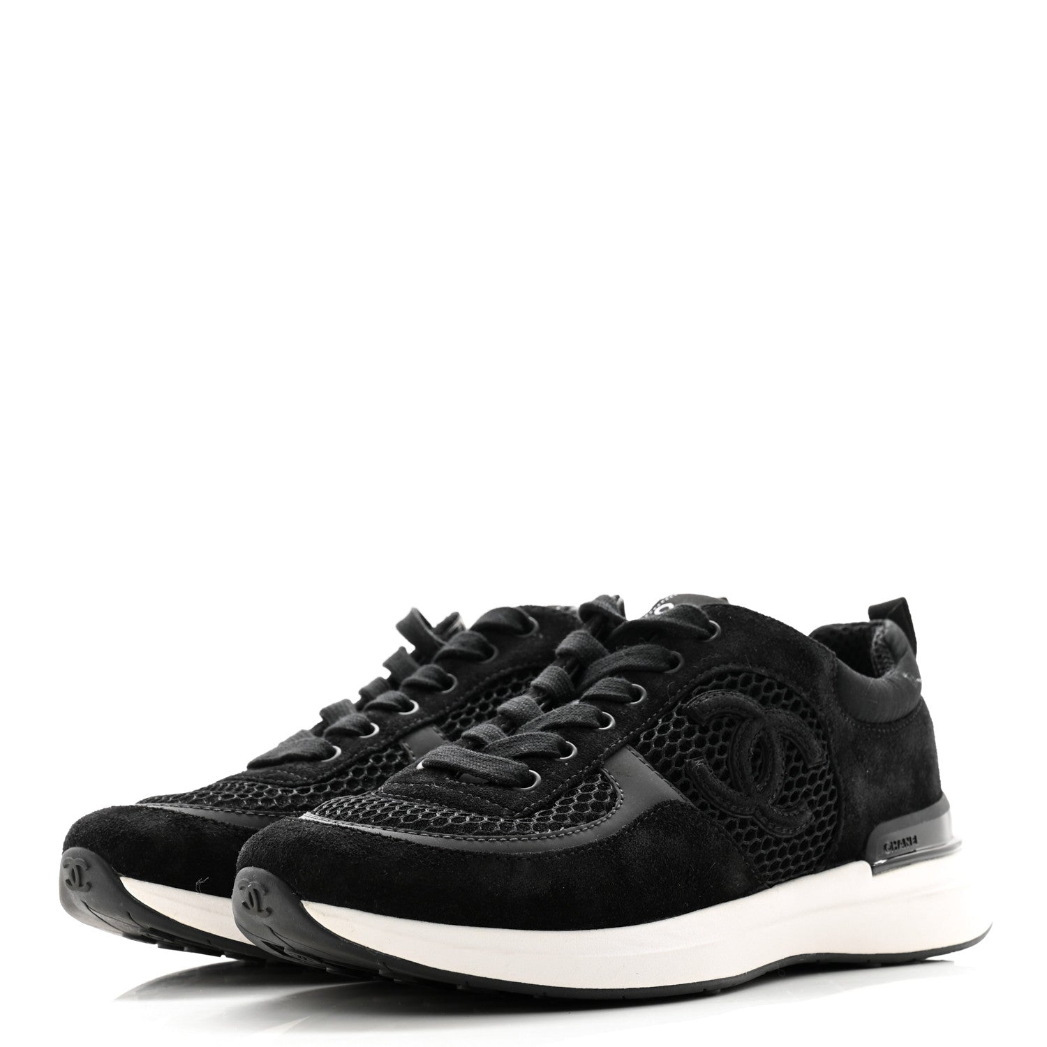 Chanel Calfskin Mesh Lycra Suede Womens Logo Sneakers 37.5 Black 3 of 8