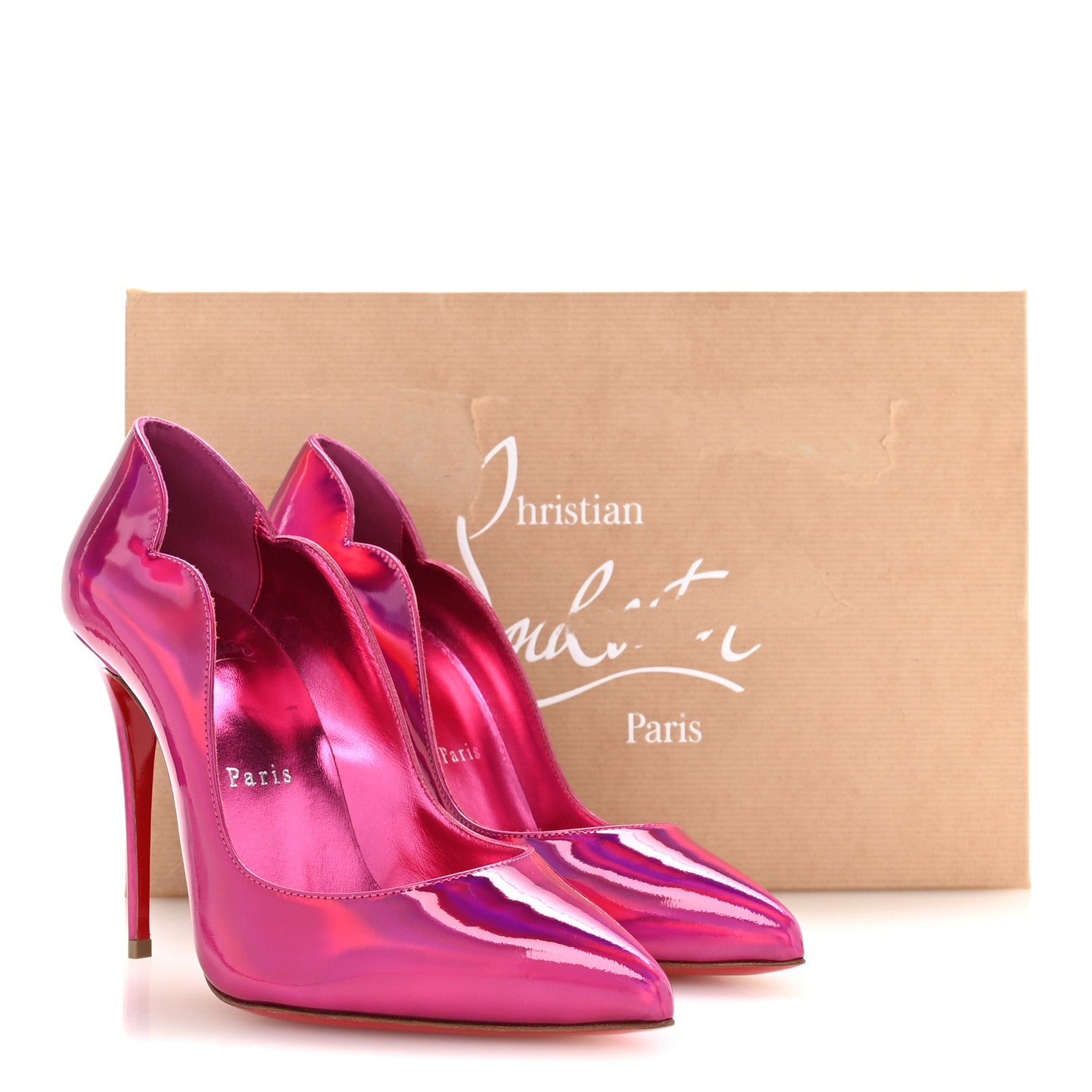 Christian Louboutin Metallic Patent Psychic Hot Chick 100 Pumps 36.5 Fuxia 8 of 8