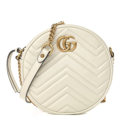 Gucci Calfskin Matelasse Mini GG Marmont Round Shoulder Bag White 1 of 9