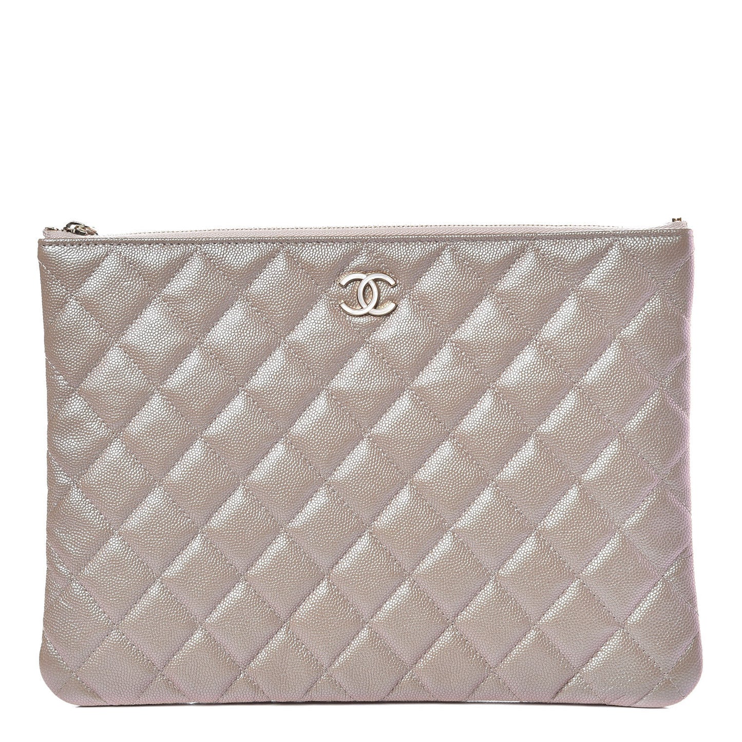 Iridescent Caviar Quilted Medium Cosmetic Case Beige
