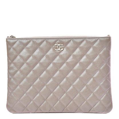 Chanel Iridescent Caviar Quilted Medium Cosmetic Case Beige 1 of 10