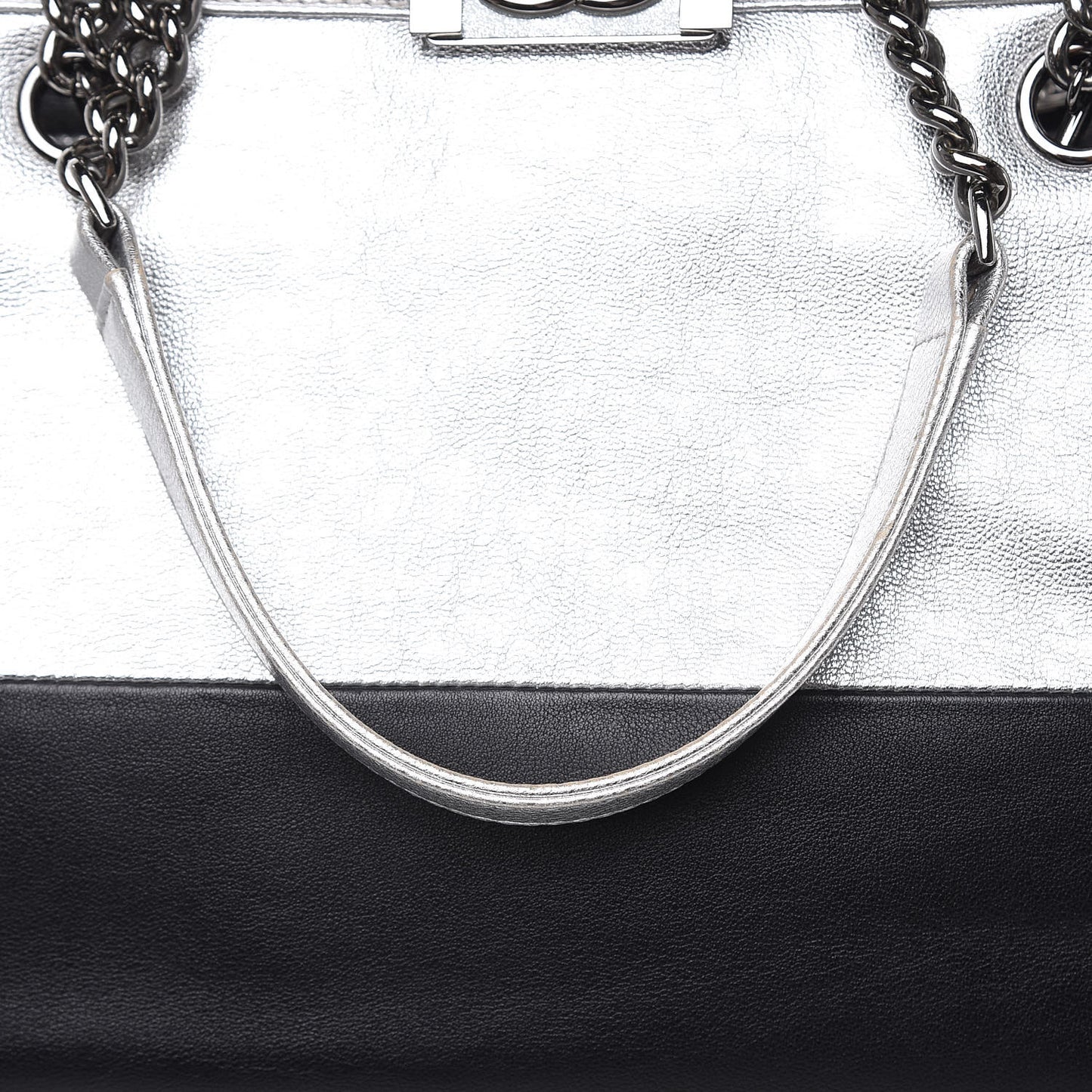 Metallic Goatskin Calfskin Bi-Color Large Boy Tote Black Silver