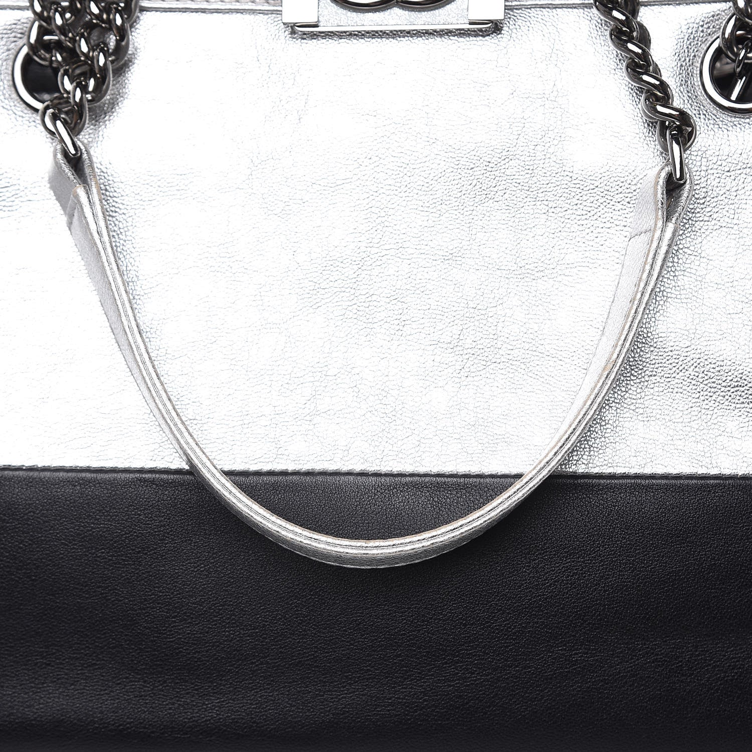 Chanel Metallic Goatskin Calfskin Bi-Color Large Boy Tote Black Silver 15 of 18