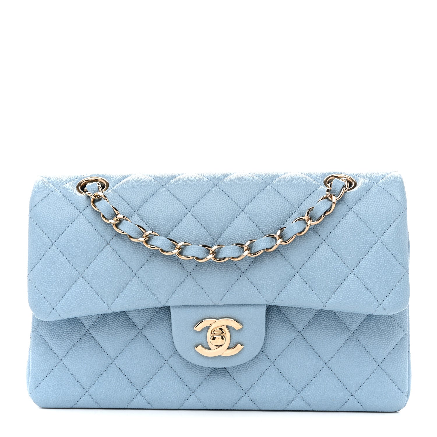 Chanel Caviar Quilted Small Double Flap Light Blue 1 of 10
