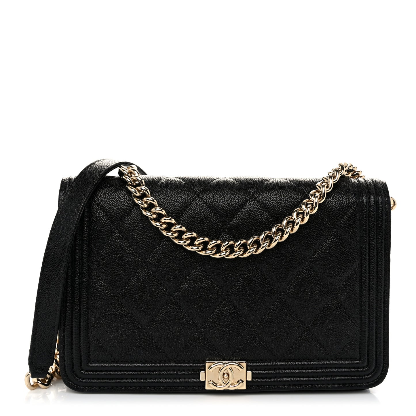 Caviar Quilted Boy Wallet On Chain WOC Black
