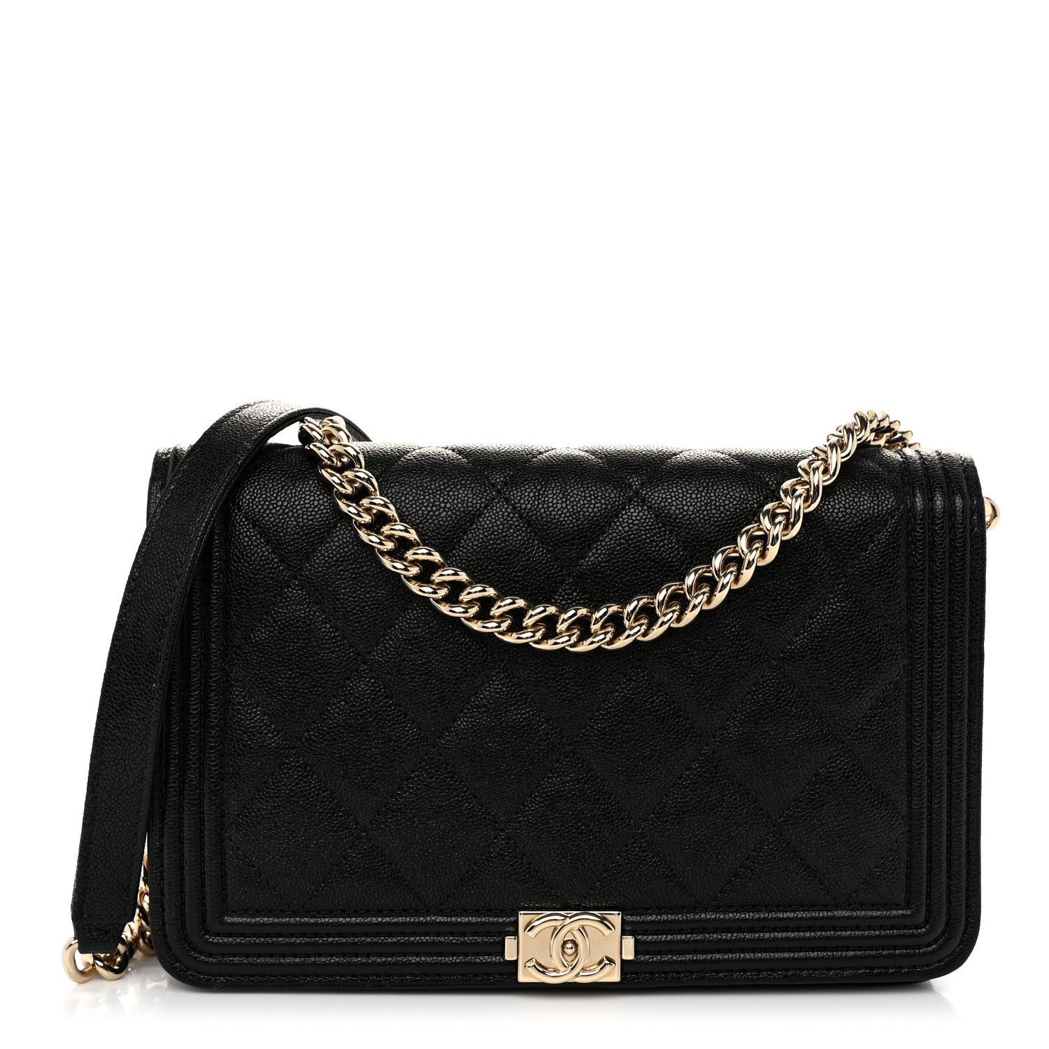 Chanel Caviar Quilted Boy Wallet On Chain WOC Black 1 of 12